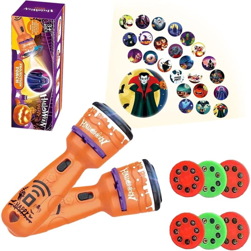 2er-Pack Geschichtenprojektor-Taschenlampe, Kinderspielzeug für Halloween, Halloween-Geschichtenlampe, Schlaf-Geschichtenprojektorlampe für Kinder