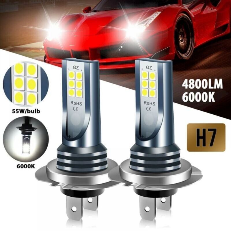 2er-Pack H7 LED-Lampen, Kaltweiß 6500K – COB 3030 Technologie, 360° Abstrahlwinkel, IP68 wasserdicht, stoßfest – kompatibel mit Nebelscheinwerfern –