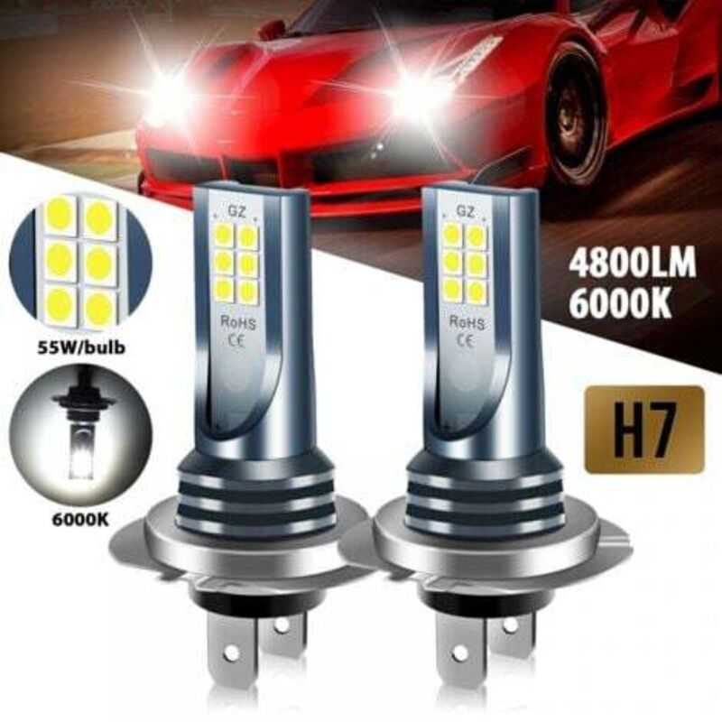 2er-Pack H7 LED-Scheinwerferlampen, weiß 6.500 K, 360-Grad-COB-3030-LED-Chips, wasserdicht IP68 und stoßfest, Scheinwerferlampe für
