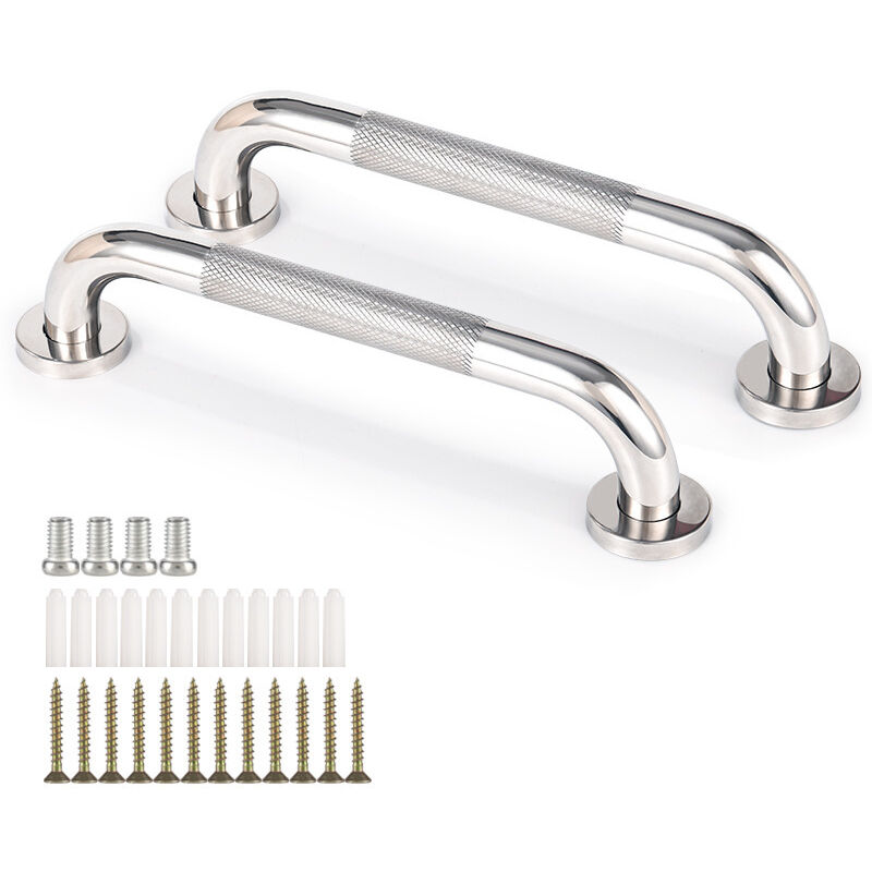 2er-Pack Haltegriffe aus Edelstahl 304 für das Badezimmer, 33 cm, mit rutschfestem Griff, für Badewanne, Toilette, Badezimmer, Treppengeländer