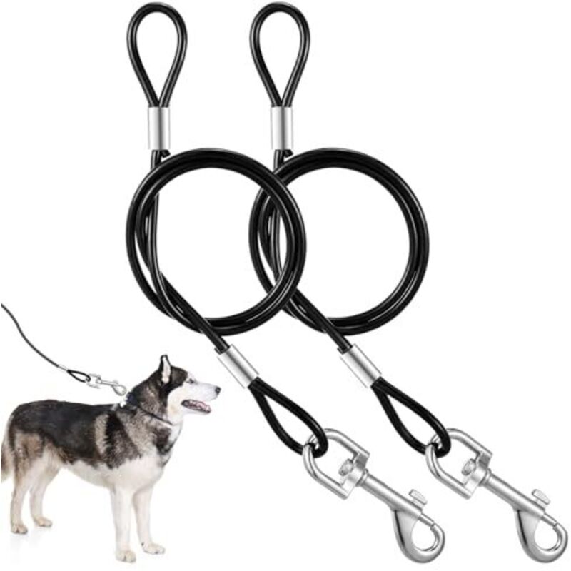 2er-Pack kaufeste Hundeleine, 26 Zoll lange Hundeleine zum Anbinden, bissfeste Metallleine mit gepolstertem Griff zum Training großer und kleiner