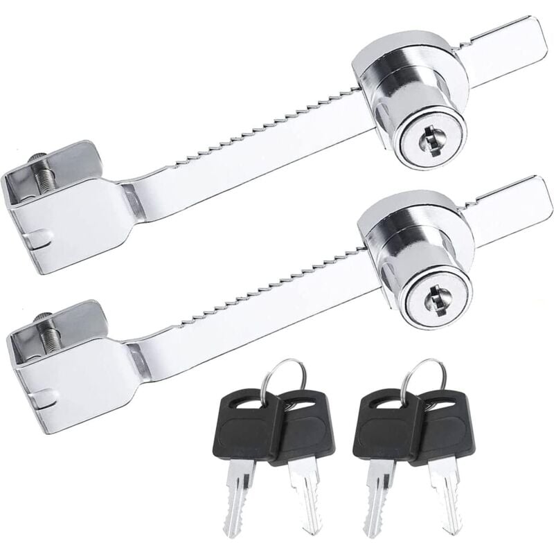 2er-Pack Schiebesägenschloss mit Schlüssel, Glasvitrinenschloss für Vivarium, Terrarium, Vitrine, Glastür-Ratschenschloss, gleichschließend (Silber)