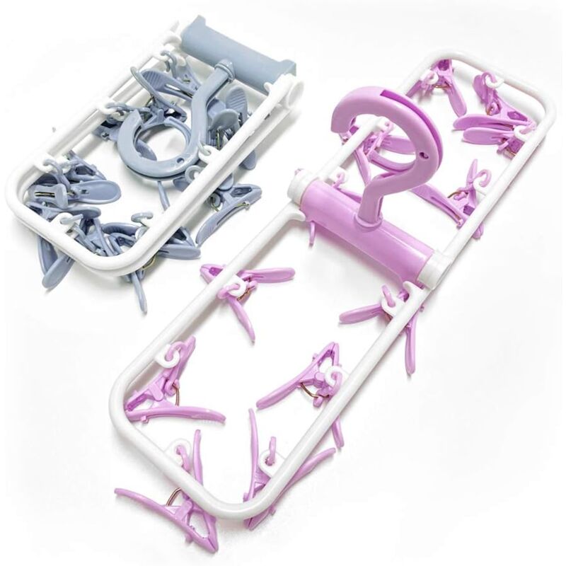 Ersandy - 2er-Pack Wäscheständer, faltbarer Wäscheständer mit 12 Clips für Socken und Unterwäsche