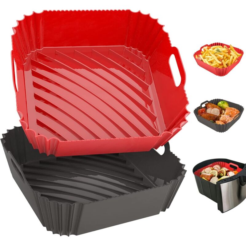 2er-Pack wiederverwendbare Silikon-Luftfritteusen-Einlagen, 7,1 Zoll quadratisch, für Töpfe, Öfen, Backbleche, Korbmatten und Luftfritteusen-Zubehör
