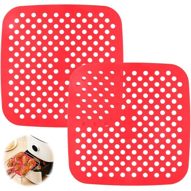 2er-Pack wiederverwendbare Silikonmatten für die Heißluftfritteuse, Silikonmatten für die Heißluftfritteuse, antihaftbeschichtet, leicht zu reinigen,