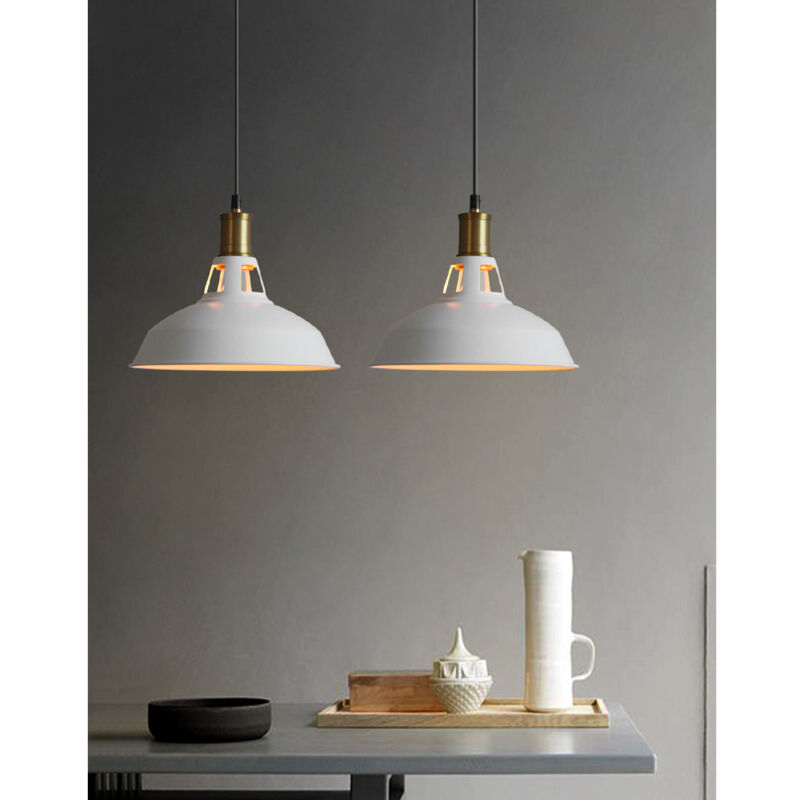 2er Pendelleuchte Eisen Kronleuchter im Industrielle Stil Hängelampe mit Lampenschirm E27 Fassung für Loft Esszimmer Wohnzimmer Flur (Weiß)