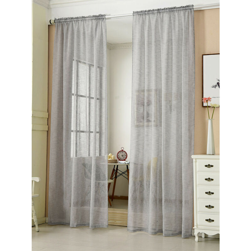 2er-Set Gardinen transparent mit Kräuselband Leinen Optik hellgrau 140x225 cm - Woltu