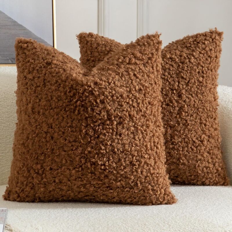 2er Set Kissenbezug Teddywolle Faux Pelz Dekorative Kissenbezüge Plüsch Bouclé Sofakissen Couchkissen Dekokissen Zierkissenbezug Deko Kissenhülle