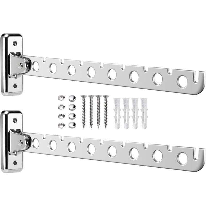 2er-Set klappbare Wäscheständer aus Edelstahl zur Wandmontage, Wäscheständer für den Außenbereich, klappbare Wandmontage, mit Schrauben und Dübeln,