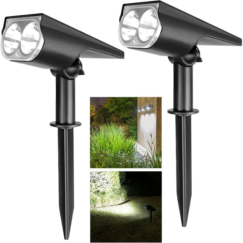 2er Set Leistungsstarke Lampen, 800lm Solarlampe Outdoor, IP65 Wasserdichter Solarstrahler Outdoor, Leistungsstarker Solarstrahler Outdoor, Kaltweiß