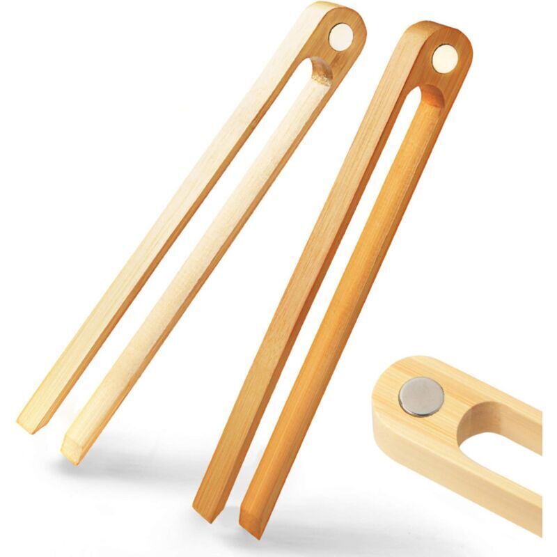 2er-Set magnetische Toasterzangen aus Bambus: 22 cm große Toasterzange aus Holz. Ein modernes, umweltfreundliches und platzsparendes Küchenzubehör