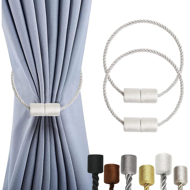 2er Set Magnetische Vorhang-Raffhalter, Vorhangfixierer, Vorhang-Raffhalter, Vorhang-Raffhalter, verdicktes Stahlkabel (weiß)