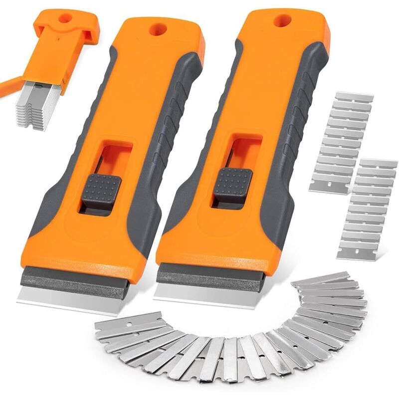 2er Set Profi Glaskeramik- & Induktionskochfeld Schaber mit 20 Ersatzklingen – Ceranfeld- & Glasschaber