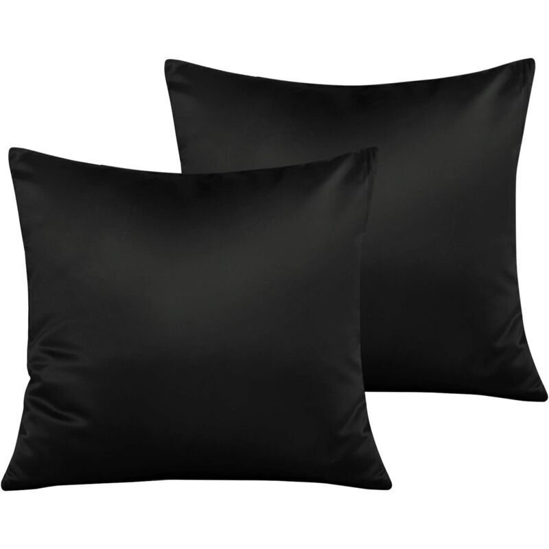 2er-Set Satin-Kissenbezüge mit Reißverschluss, weiche Kissenbezüge, die Ihre Haut pflegen und Haarausfall vorbeugen, 65 x 65 cm, Schwarz