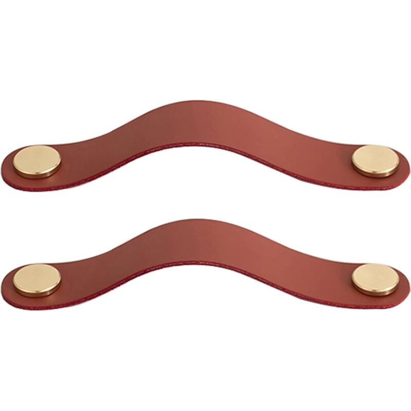 2er-Set Schranktürgriffe aus Leder und Messing, Burgunderrot, Länge 130 mm, Schubladengriffe mit Schrauben, passend für Kleiderschränke