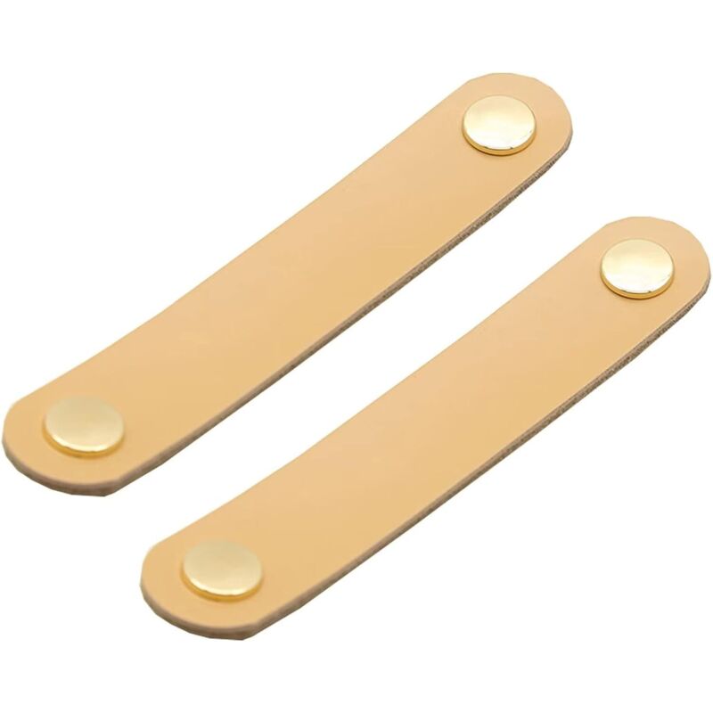 2er-Set Schranktürgriffe aus Messing und khakifarbenem Leder, Länge 130 mm, mit Schrauben, geeignet für Kleiderschränke und Küchen