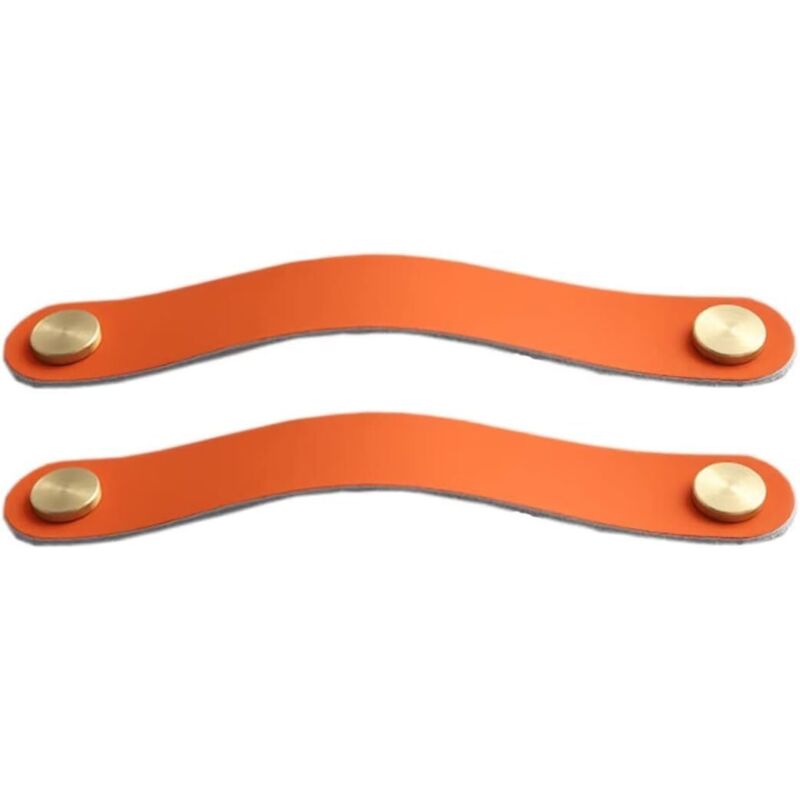 2er-Set Schranktürgriffe aus Messing und orangefarbenem Leder, Länge 190 mm, mit Schrauben, geeignet für Kleiderschränke und Küchen