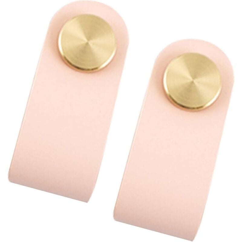 2er-Set Schranktürgriffe aus Messing und rosa Leder, 65 mm Länge, mit Schrauben, geeignet für Kleiderschränke und Küchen