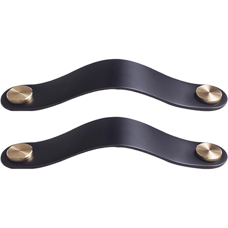 2er-Set Schranktürgriffe aus Messing und schwarzem Leder, Länge 190 mm, mit Schrauben, passend für Kleiderschränke und Küchen