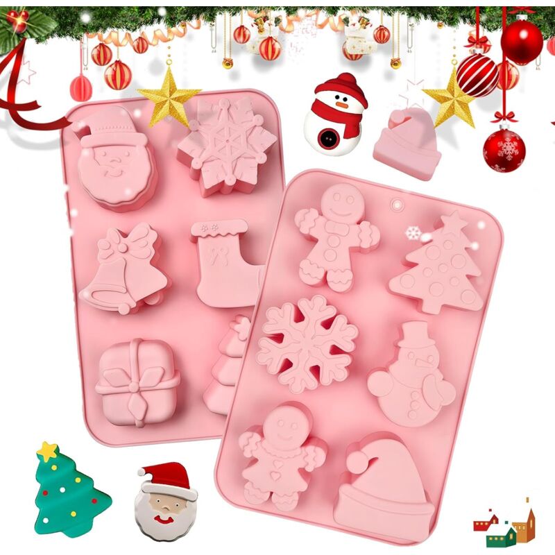 2er-Set Silikonformen für Weihnachten – 12 weihnachtliche Motive – zum Backen von Weihnachtskuchen, Schokolade, Lebkuchen, Fondant, Gelee und Seife