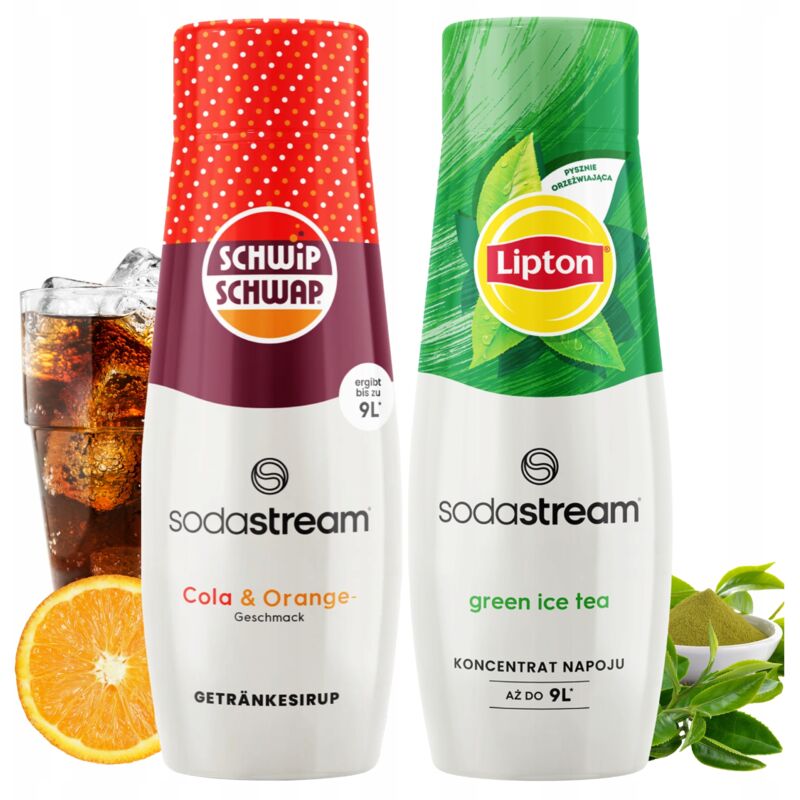 2er Set Sodastream Shwip Shwap Cola Orangensirup Lipton Eistee Grün