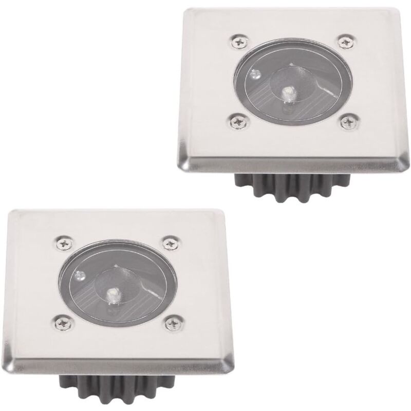 2er-Set LED-Solar-Bodeneinbaustrahler – Quadratisch – 8,5 x 8,5 cm – Edelstahl – 2 Einbaustrahler – IP44