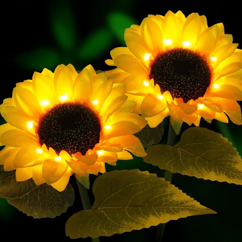 2er Set Solarleuchten für Außendeko, Solarleuchten Außen, Blumen, Gartendeko - Wasserdichte Solarlampe - Sonnenblumen Deko für Garten, Terrasse, Rasen