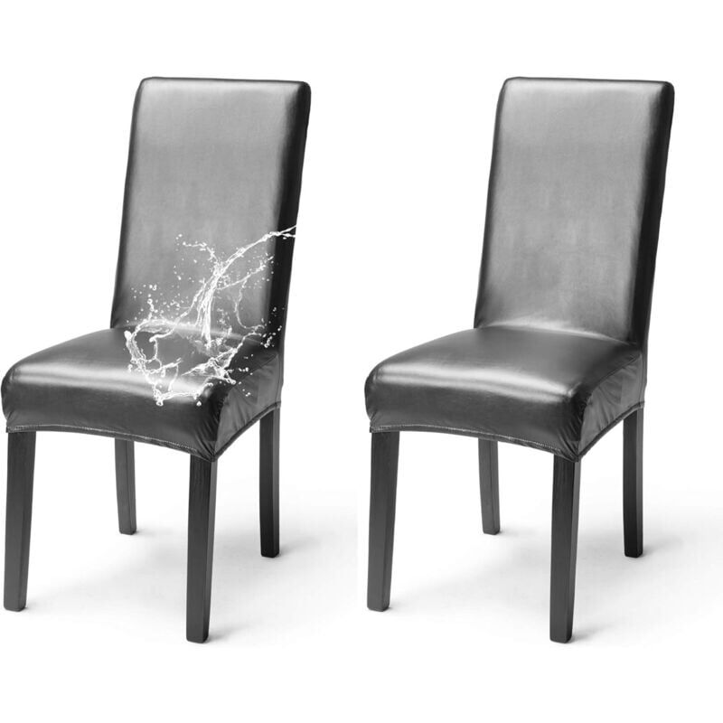 2er-Set Stuhlhussen aus Kunstleder, wasserdicht, elegant, dehnbar, Stuhlhussen mit hoher Rückenlehne, für Esszimmer, Bankett, Hochzeit, Party,