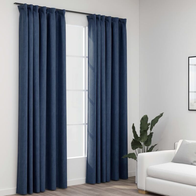 2er-Set Verdunkelungsvorhänge,Verdunkelung Gardinen,Thermovorhänge Haken Leinenoptik Blau 140x245cm CCA891555