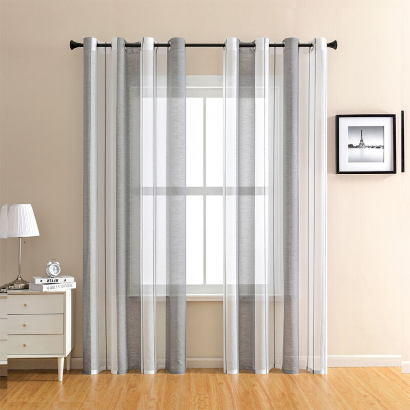 2er-Set Voile Gardinen Vorhang Halbtransparent Streifen Stores Schals mit Ösenschal Moderner Wohnstil für Dekoration Wohnzimmer Schlafzimmer - Grau