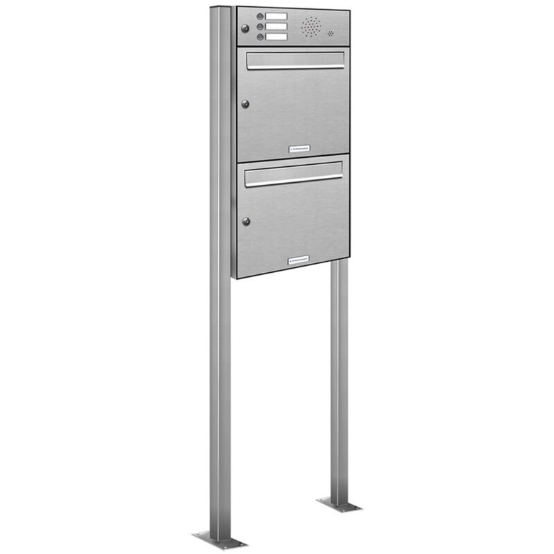 Al Briefkastensysteme - 2er Standbriefkasten Anlage 3 Klingel Sprechgitter Edelstahl - Post stehend
