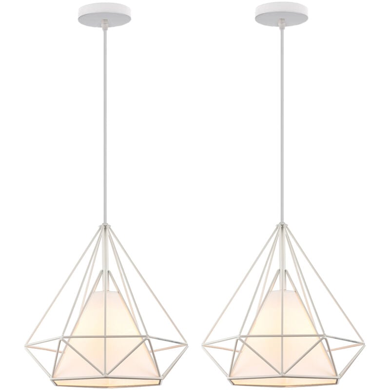 Pendelleuchte Vintage, Hängelampe im Retro Look, Diamant Form Kronleuchter mit Käfig für Wohnzimmer Schlafzimmer Esszimmer Küche Weiß - 2PCS