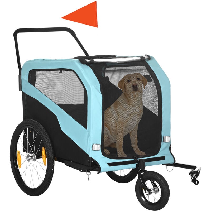 2-in-1 Hundeanhänger, Fahrradanhänger für Hunde, Hundewagen mit Reflektoren, Hundebuggy max. 30 kg, Hundefahrradanhänger für Große Hunde,