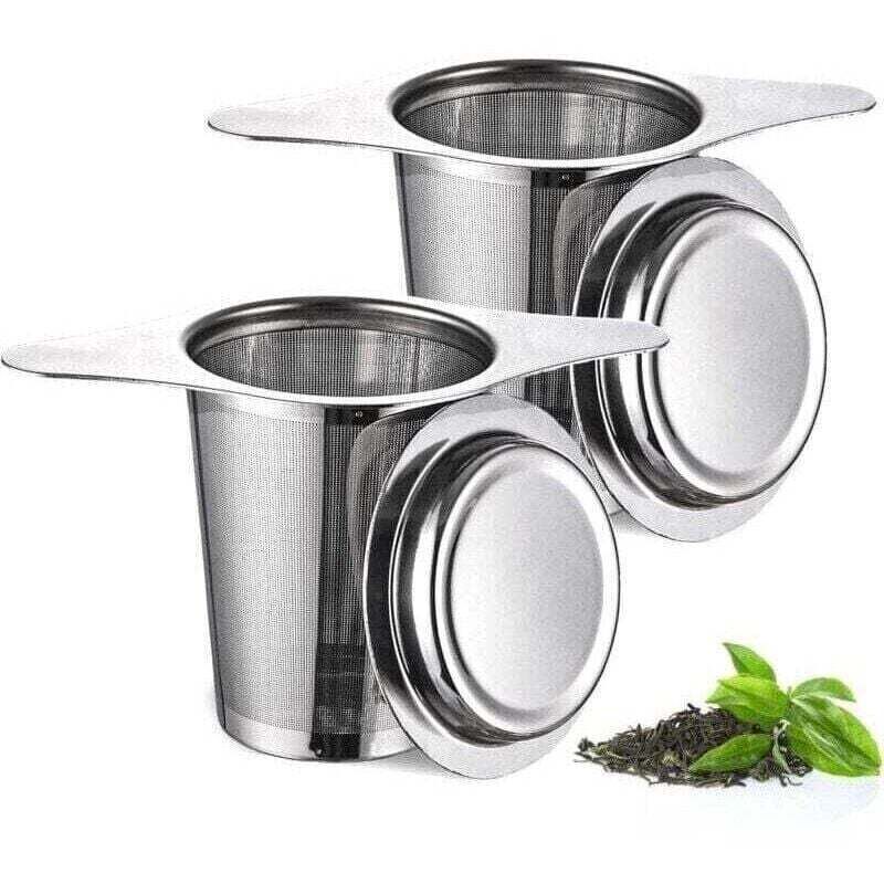 2PCS filtre a the avec Poignées & Couvercle, infuseur à thé, filtre the pour tasse, passoire à thé, thé infuseur, infuseur thé tasse