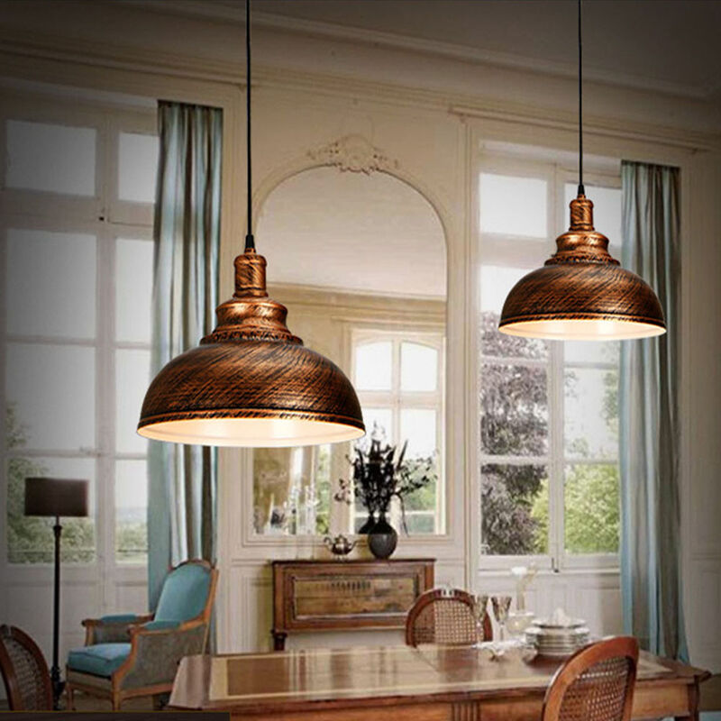 Axhup - 2x Industrial Pendelleuchte Metall E27 Kronleuchter in Kürbisform 29cm Vintage Lüster für Schlafzimmer Küche Wohnzimmer Bronze&Weiß