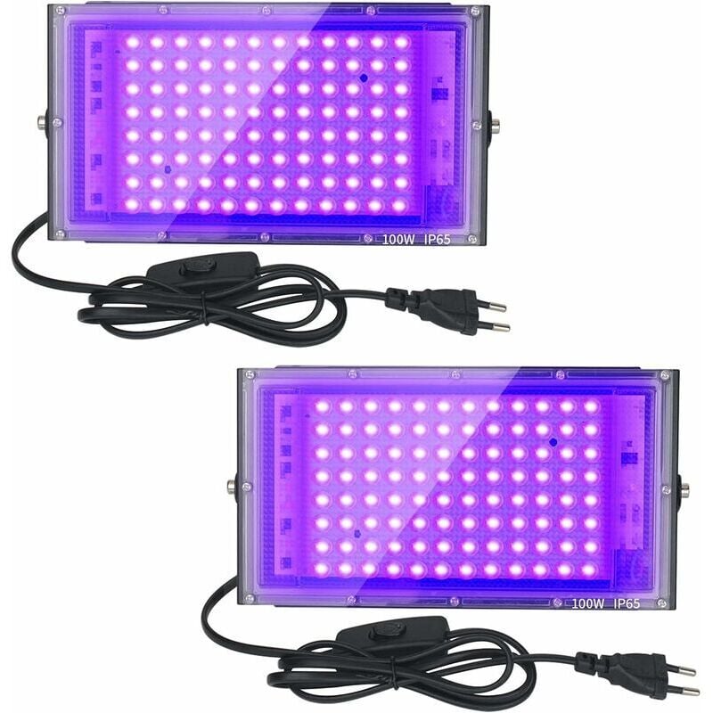 2 Stück 100 W UV-LED-Schwarzlicht, IP65 wasserdicht, Ultraviolette LED-Lampe, Effektbeleuchtung für Aquarium, Party, Leuchtfarbe, Leuchtplakat, Neon,