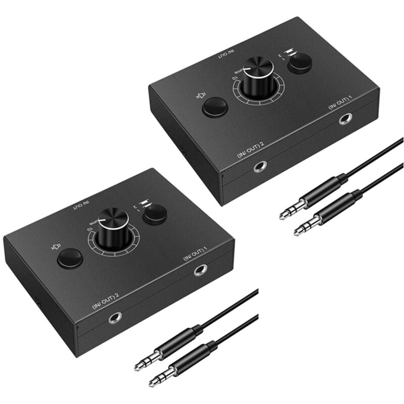 2Stck 3,5 mm Audio Umschalter, 2 Eingänge 1 Ausgang / 1 Eingang 2 Ausgang Audio Splitter Umschalter