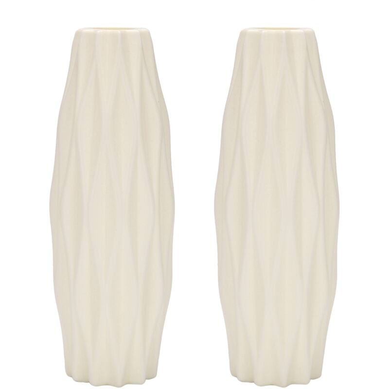 2X Blumen Vase Dekoration Haus Plastik Vase Weiß Imitation Keramik Blumen Korb Nordisch Dekoration (Weiß)