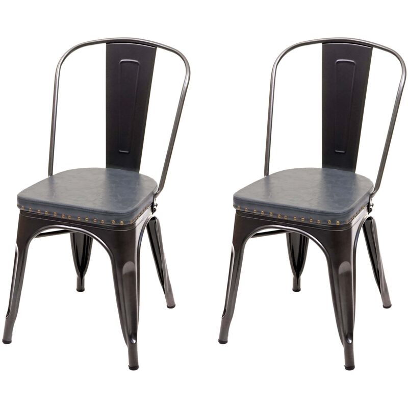 2er-Set Esszimmerstuhl HHG 447e, Küchenstuhl Stuhl, Chesterfield Metall Kunstleder Industrial Gastronomie schwarz-grau