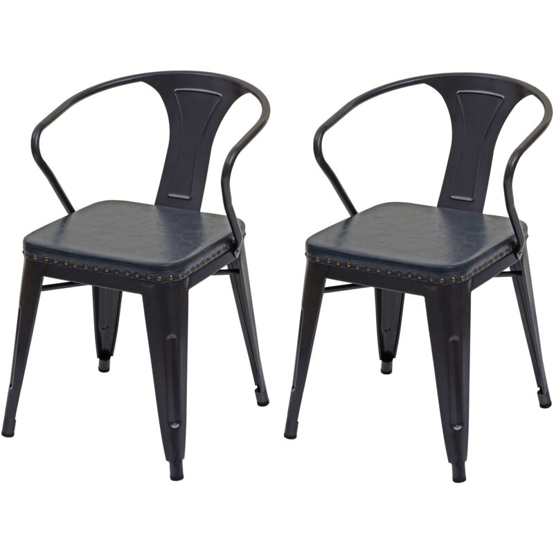2er-Set Esszimmerstuhl HHG 469d, Stuhl Küchenstuhl, Chesterfield Metall Kunstleder Industrial Gastronomie schwarz-grau