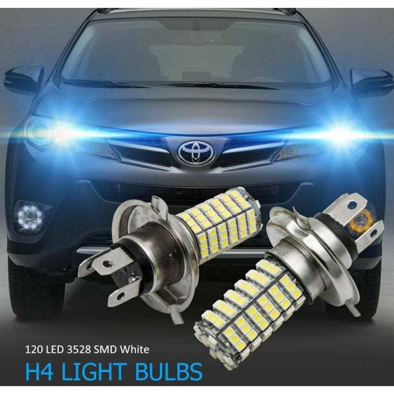 Sjqka - 2X H4 Xenon Lampe 120 led 3528 smd Scheinwerfer Hi/Lo Beam Glühbirne Lampe Weiß