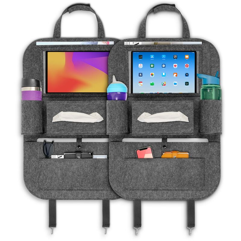 Ecence - 2x Rückenlehnen-Schutz Auto Filz Rücksitzschoner Kinder 60cm/23,6inch Organizer