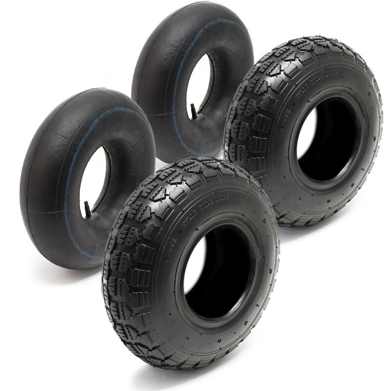 Wiltec - 2x Reifenmantel 2x Schlauch für Aufsitzmäher/Rasentraktor 11x4.00-4 4PR Gerades Ventil