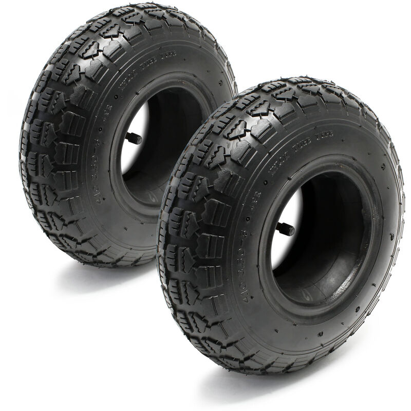 Wiltec - 2x Reifenmantel 2x Schlauch für Aufsitzmäher/Rasentraktor 11x4.00-4 4PR Winkelventil