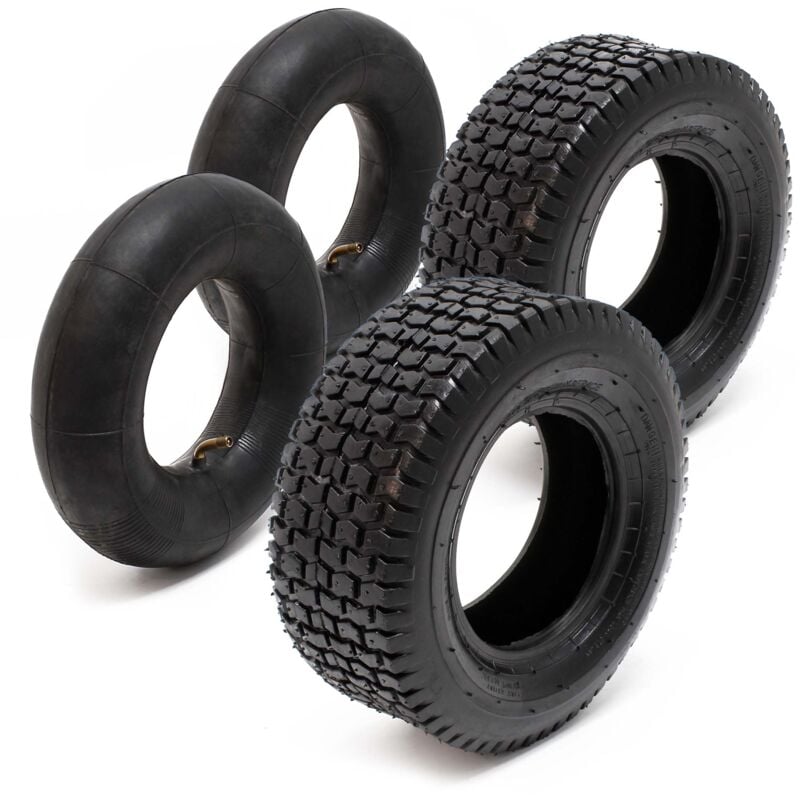 2x Reifenmantel 2x Schlauch für Aufsitzmäher/Rasentraktor 15x6.00-6 4PR Winkelventil - Wiltec