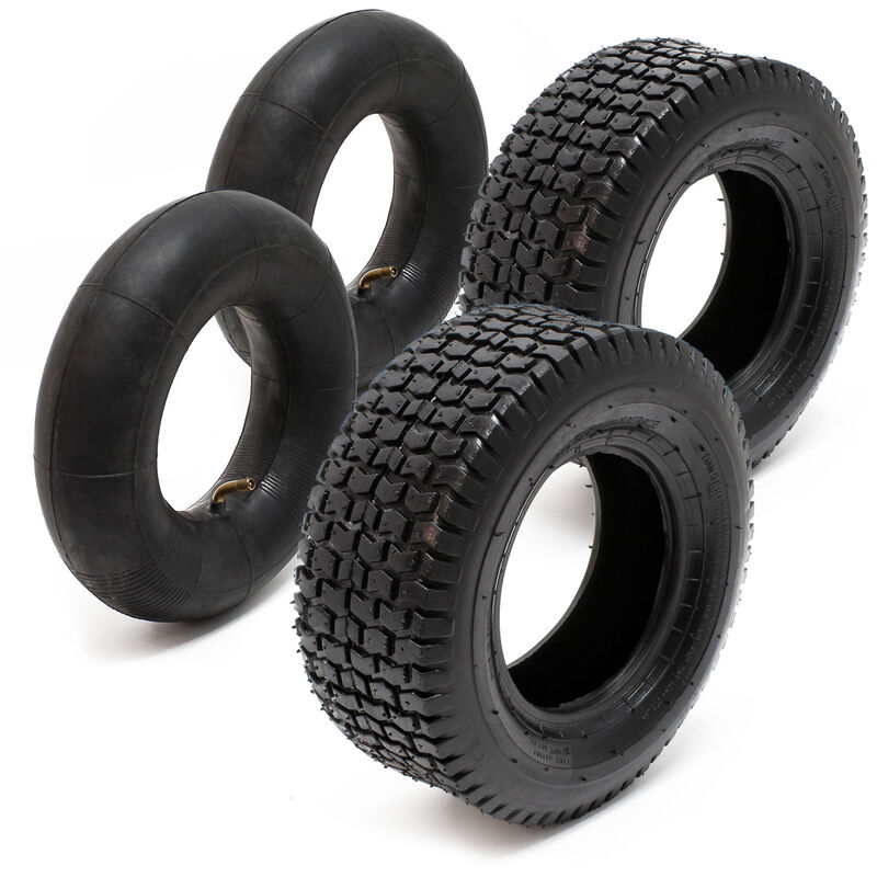 Wiltec - 2x Reifenmantel 2x Schlauch für Aufsitzmäher/Rasentraktor 18x8.50-8 4PR Winkelventil