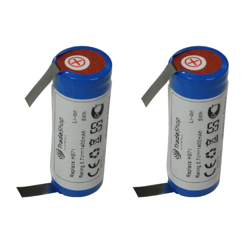 Trade-shop - 2x Li-Ion Akku 3,6V/3,7V 1400mAh kompatibel mit Wella Xpert HS71, HS71 Profi, HS75, Carvis HS75 Haarschneider ersetzt 1/UR18500L, 1531582