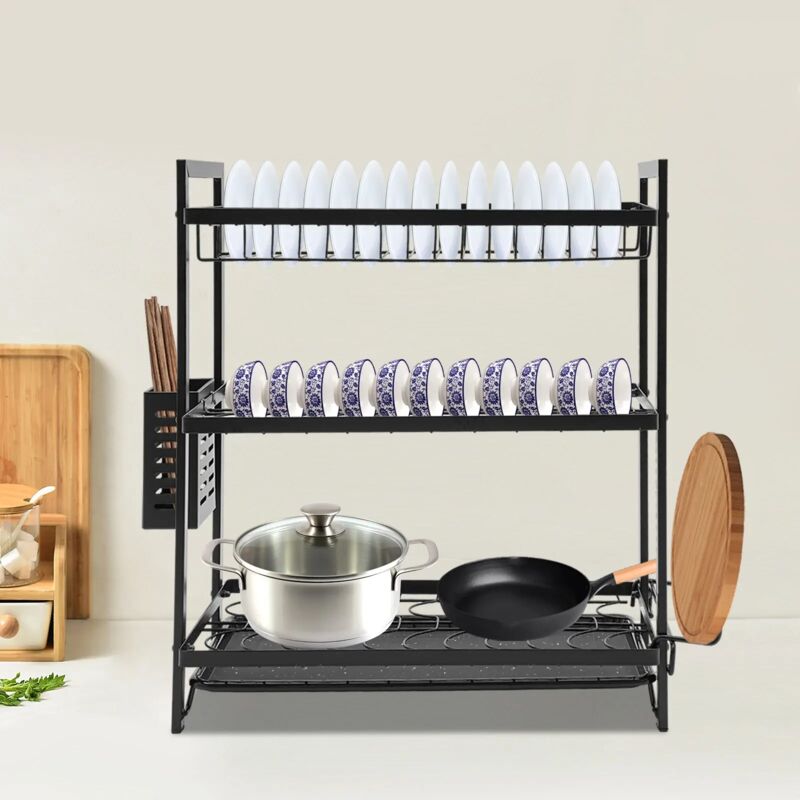 3-Bühne schwarz Dish Rack-Multi-Funktion Abtropffläche-Dish Rack-Küche Abtropffläche-Küche Regal Tropf Korb