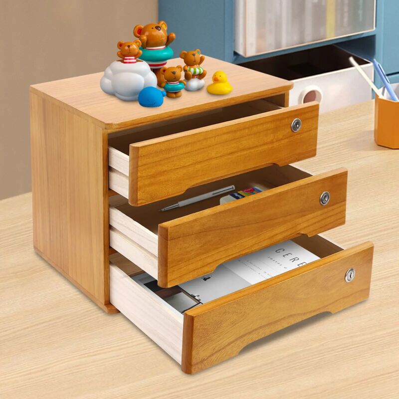 Gojoy - 3-Ebenen Schreibtisch-Aufbewahrungsbox Hölzerne Schubladen Schreibtisch-Organize
