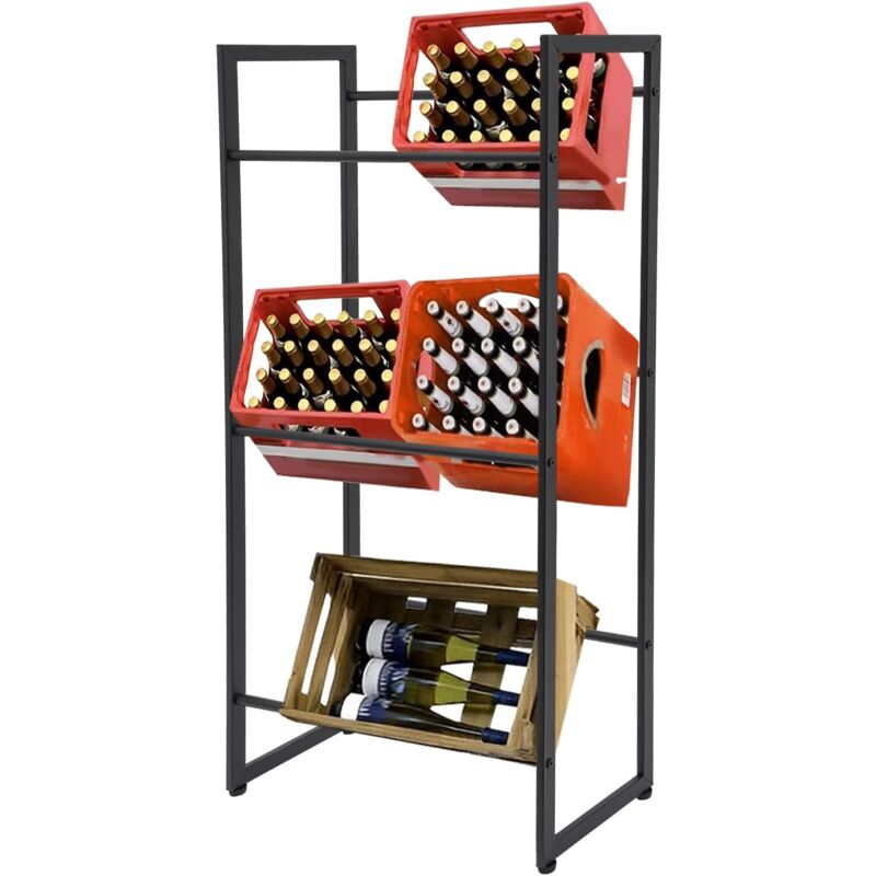 3 Ebenen Weinregale, Regal für 4 Getränkekisten Schwarz freistehender Ständer Regal für Getränkekisten-bierregal, für garage, bar